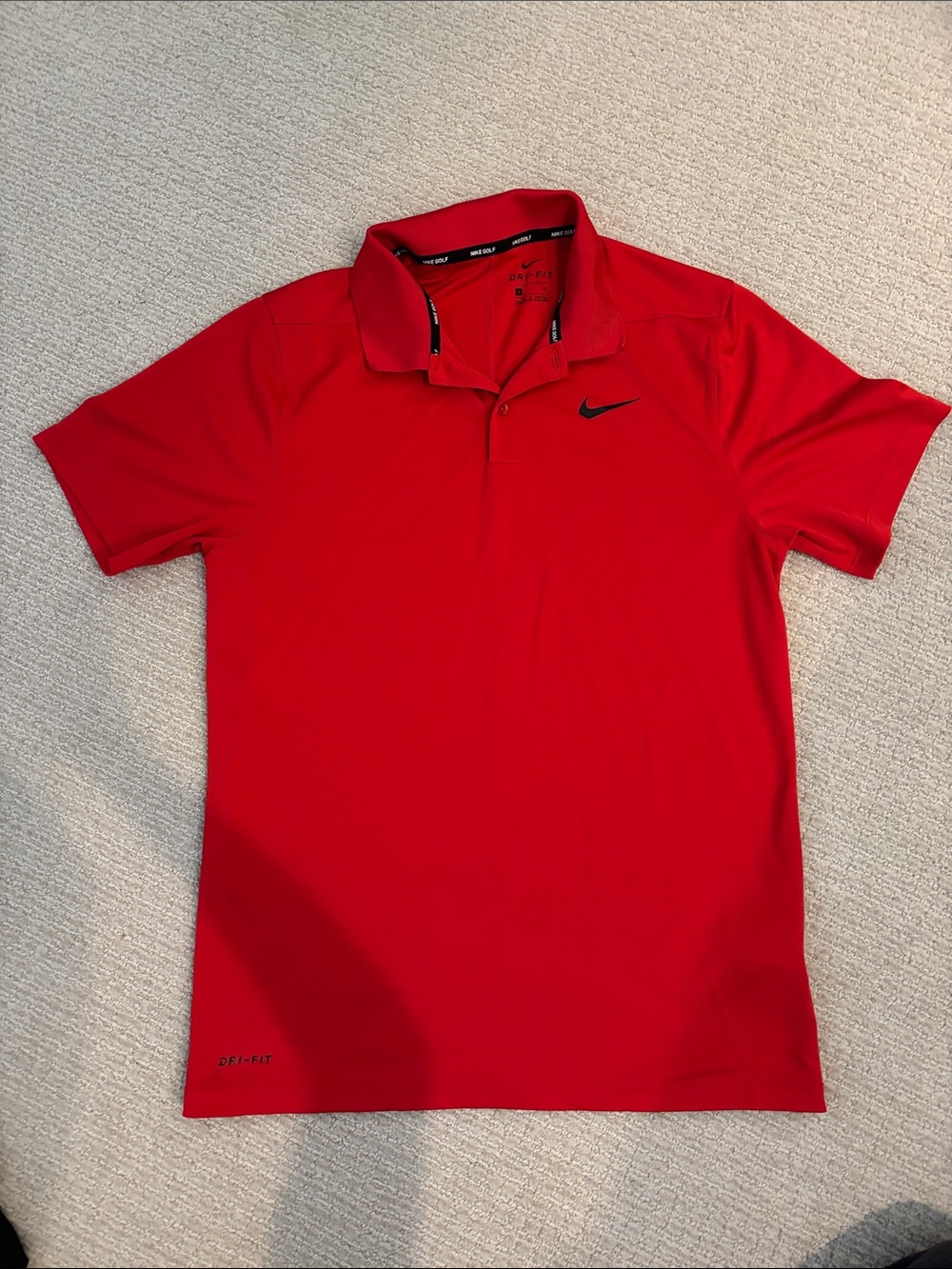 Nike Men's Red Dri-FIT Gold Polo Shirt SMALL